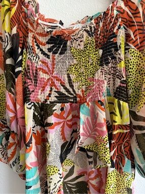 Floral Multicolor Smocked Peasant Tunic Dress